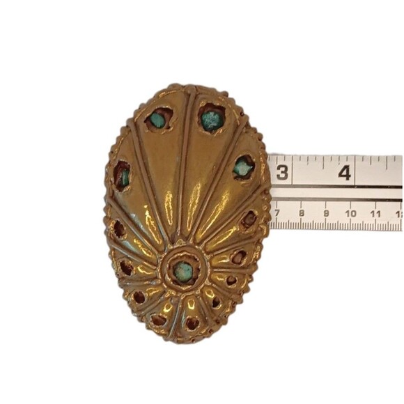 Goldtone Brass Colored Metal Belt Buckle With Turquoise Colored Stones Peacock - Picture 9 of 10